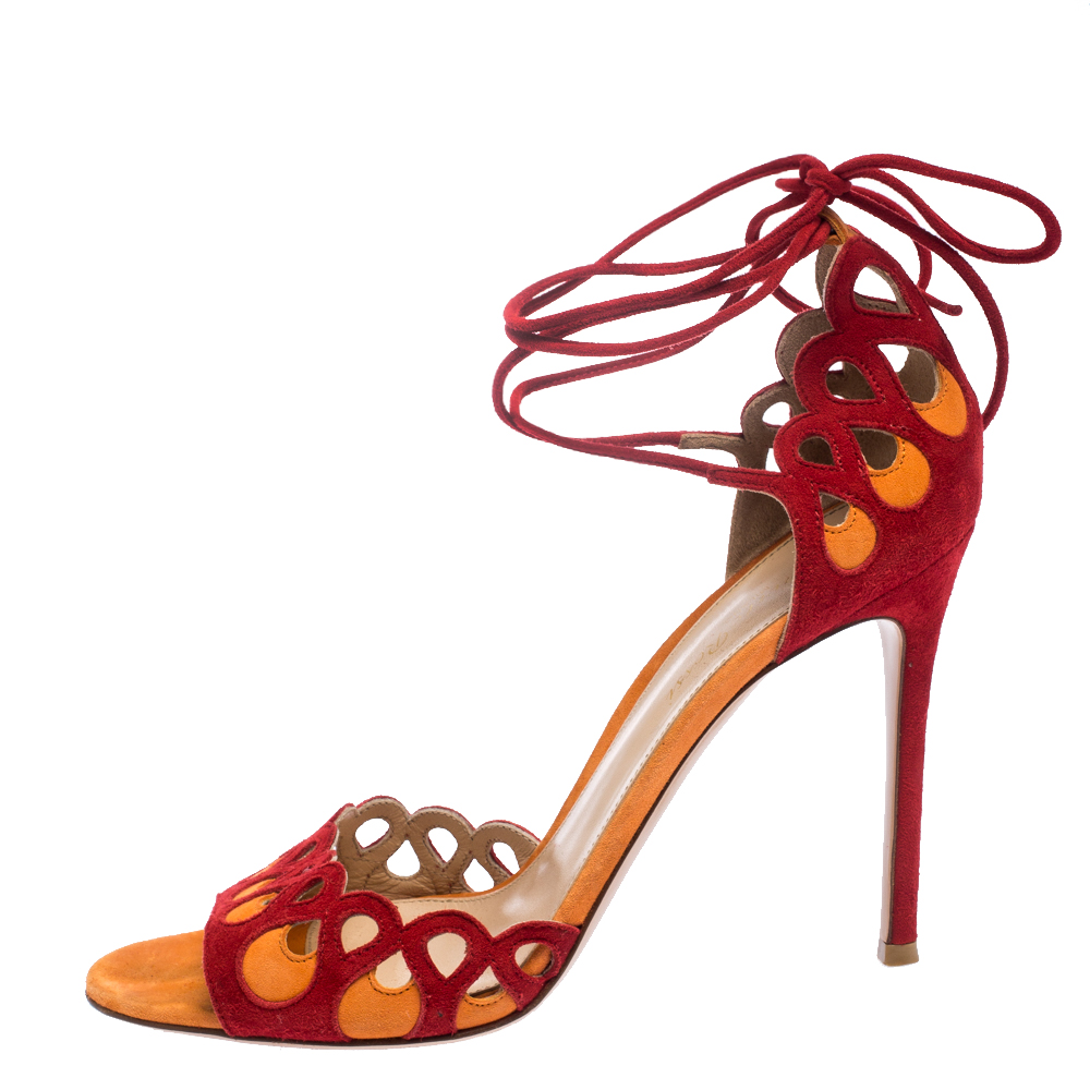 

Gianvito Rossi Red/Orange Suede Samba Ankle Wrap Sandals Size