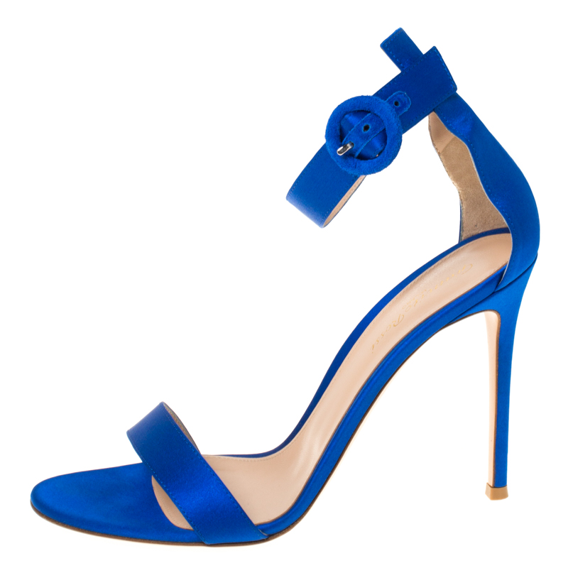 

Gianvito Rossi Blue Satin Ankle Strap Sandals Size