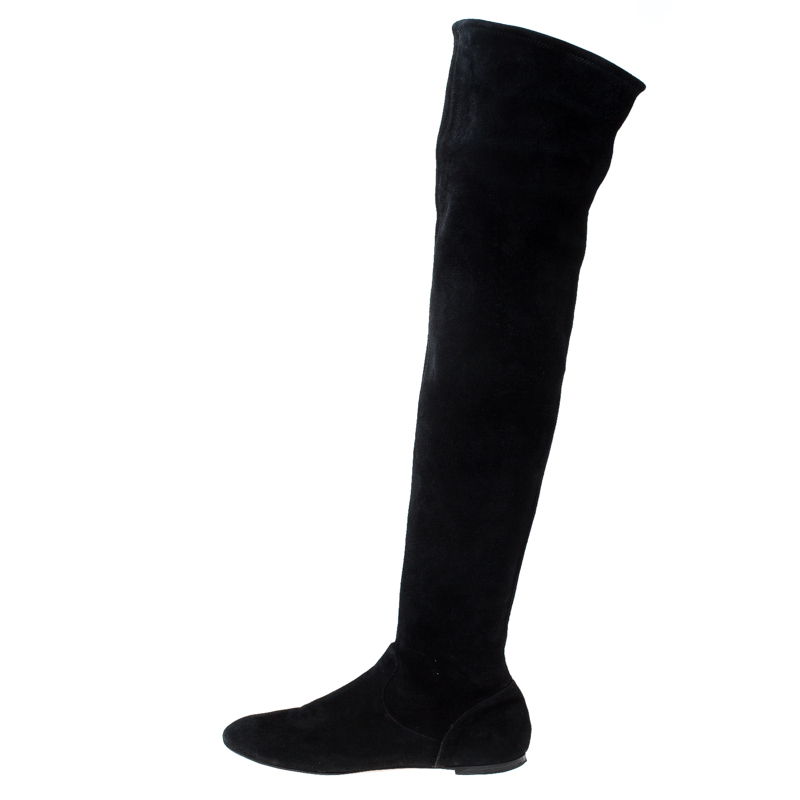 

Gianvito Rossi Black Suede Felder Flat Cuissard Over the Knee Boots Size