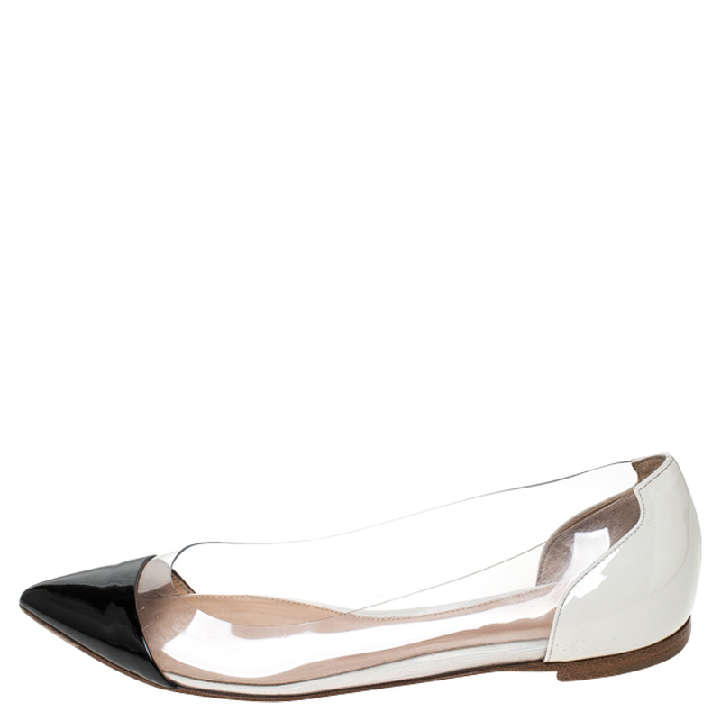 

Gianvito Rossi Black/Off White Patent Leather and PVC Ballet Flats Size