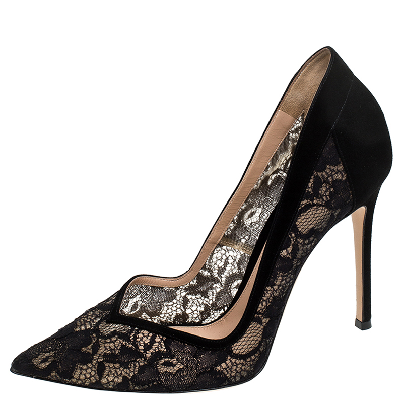 Gianvito Rossi Black Suede/Lace Pointed 