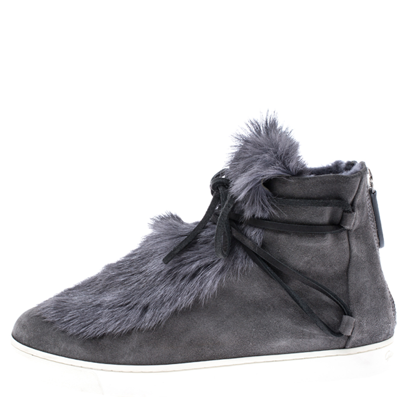 

Gianvito Rossi Grey Suede And Fur Inuit Ankle Boots Size