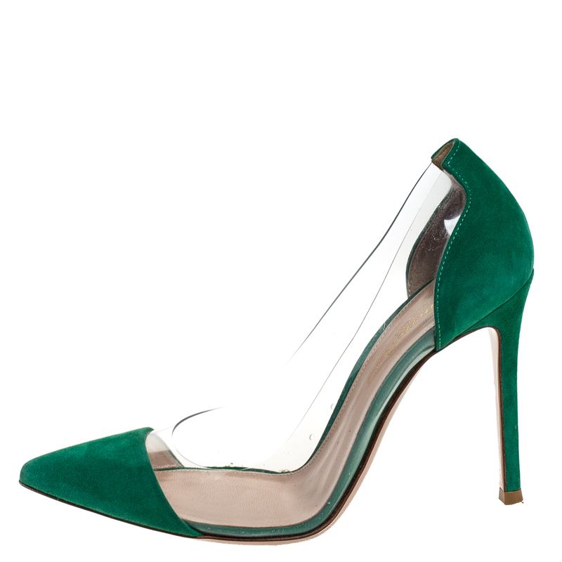 

Gianvito Rossi Green Suede and PVC Plexi Pointed Toe Pumps Size 38.5