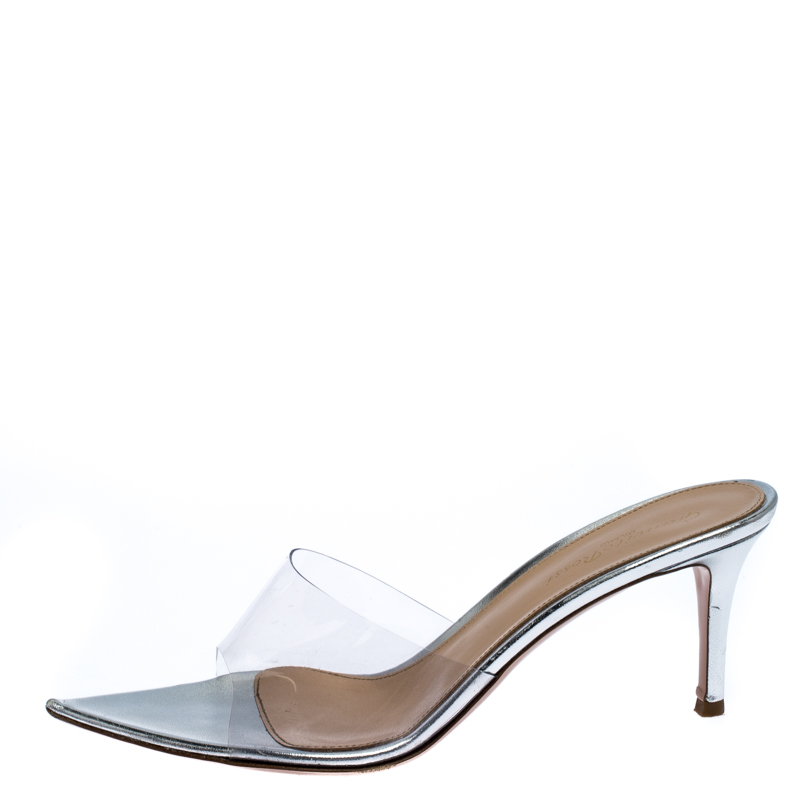 

Gianvito Rossi Silver PVC Plexi Illusions Pin Heel Slide Sandals Size