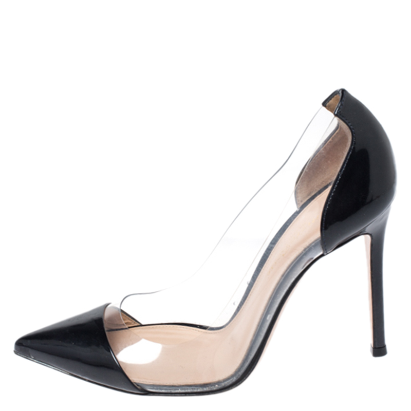 

Gianvito Rossi Black Patent Leather And PVC Plexi Pointed Toe Pumps Size