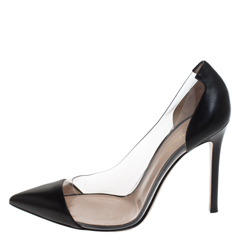 

Gianvito Rossi Black Leather And PVC Plexi Pointed Toe Pumps Size