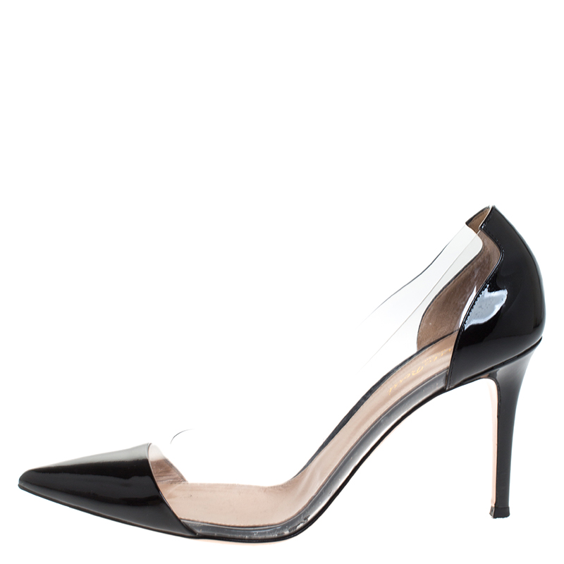 

Gianvito Rossi Black Patent Leather And PVC Plexi Pointed Toe Pumps Size