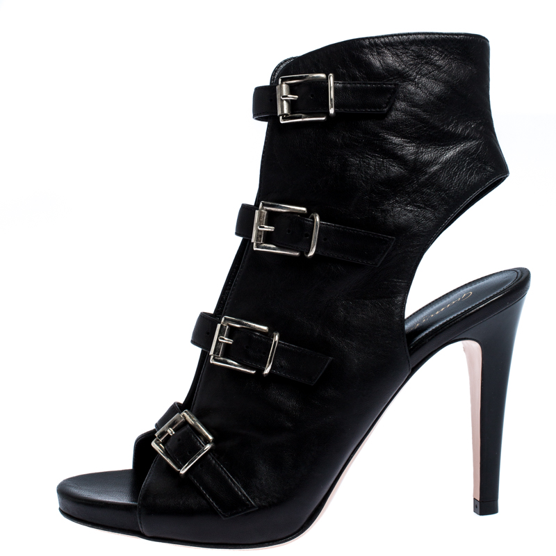 

Gianvito Rossi Black Leather Open Toe Cut Out Ankle Booties Size