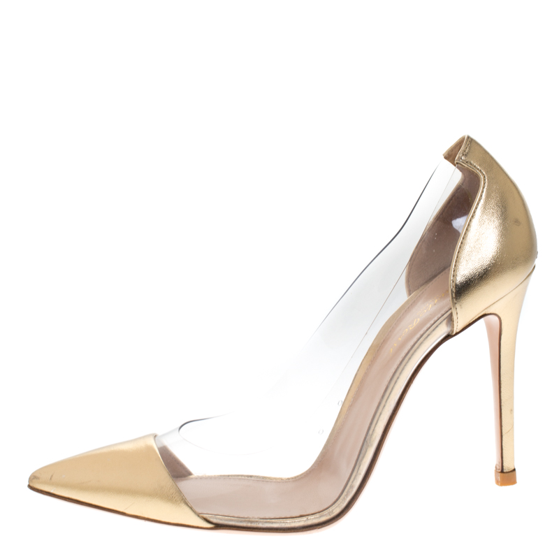 

Gianvito Rossi Gold Leather And PVC Plexi Pointed Toe Pumps Size