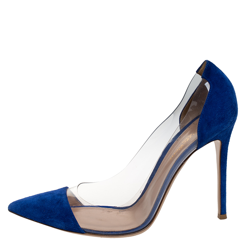 

Gianvito Rossi Blue Suede And PVC Plexi Pointed Toe Pumps Size