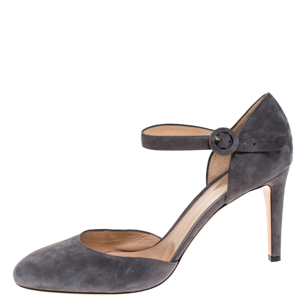 

Gianvito Rossi Grey Suede D'orsay Strap Pumps Size