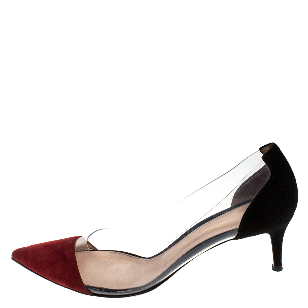

Gianvito Rossi Red/Black Patent Leather and PVC Plexi Pointed Toe Pumps Size