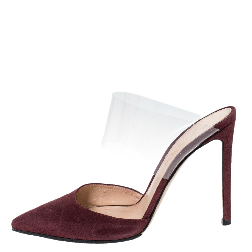 

Gianvito Rossi Burgundy Suede And PVC Virtua Pointed Toe Mules Size