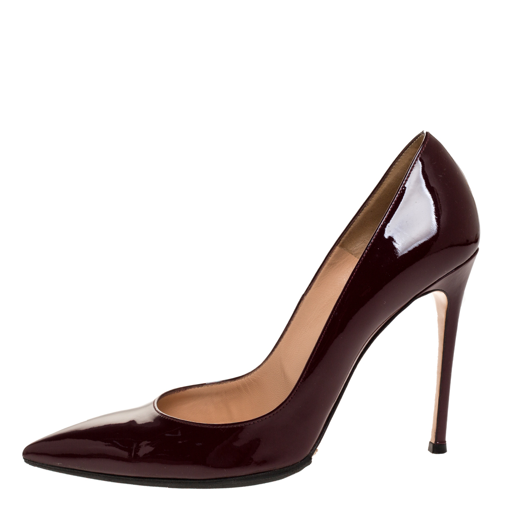 

Gianvito Rossi Burgundy Patent Leather Pointed Toe Pumps Size