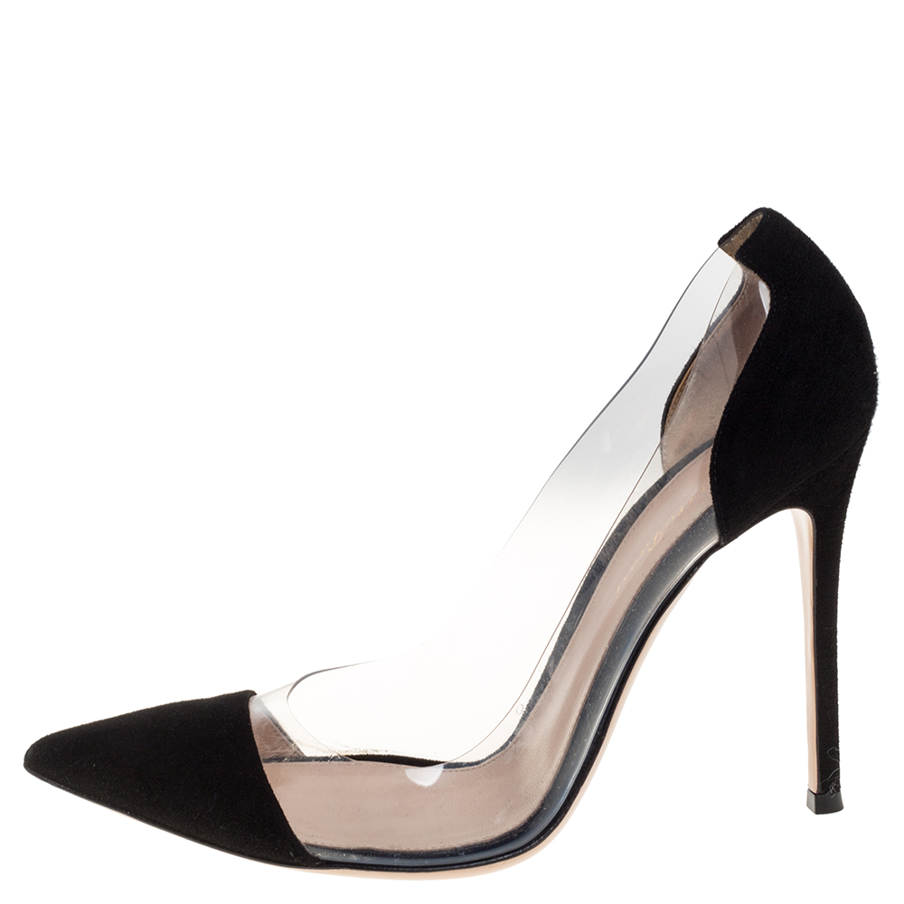 

Gianvito Rossi Black Suede and PVC Plexi Pointed Toe Pumps Size