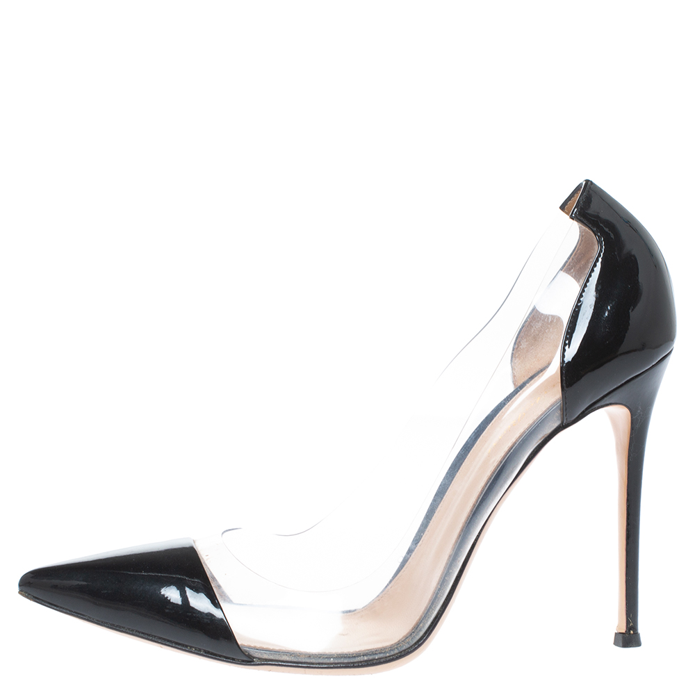 

Gianvito Rossi Black Patent Leather And PVC Plexi Pointed Toe Pumps Size