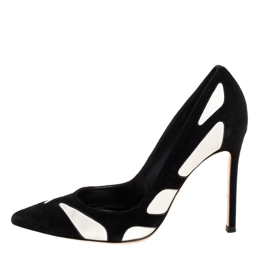 

Gianvito Rossi Black/White Suede and Leather Cutout Pumps Size