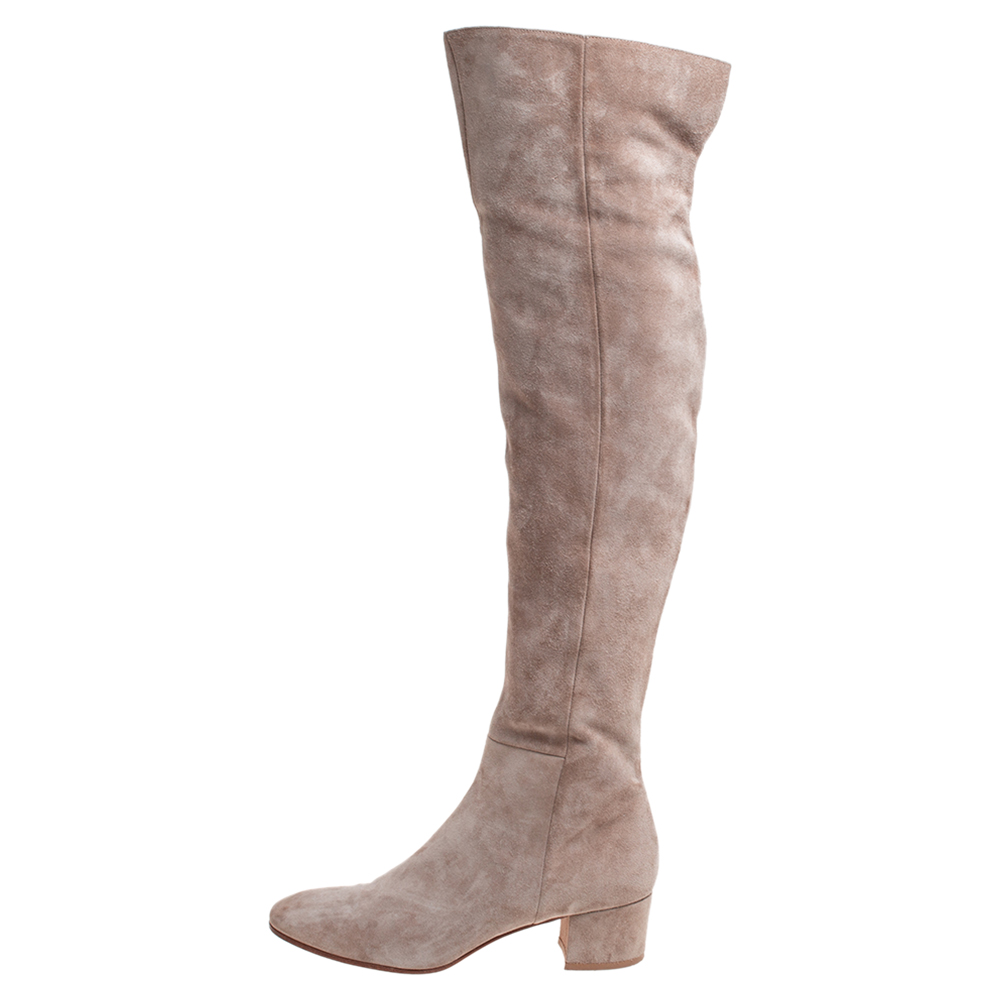 

Gianvito Rossi Beige Suede Leather Over the Knee Boots Size