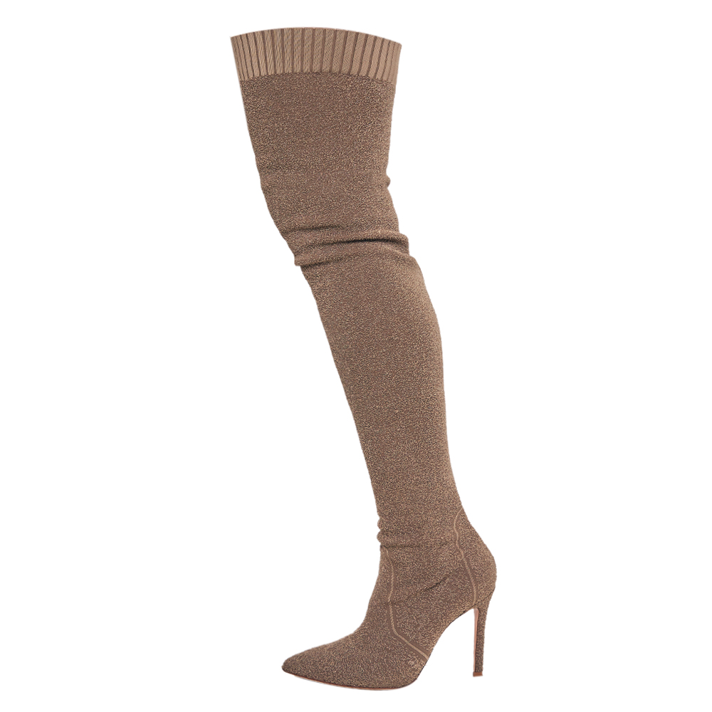 

Gianvito Rossi Beige Knit Fabric Fiona Over The Knee Boots Size