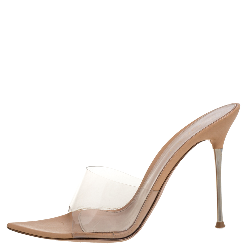 

Gianvito Rossi PVC Leather Elle Slide Sandals Size, Beige