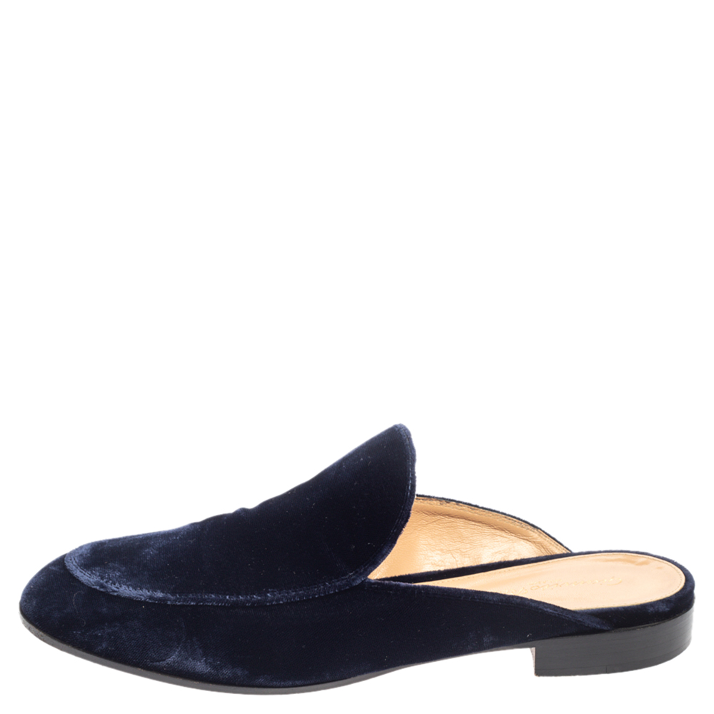 

Gianvito Rossi Blue Velvet Palau Slip On Mules Size