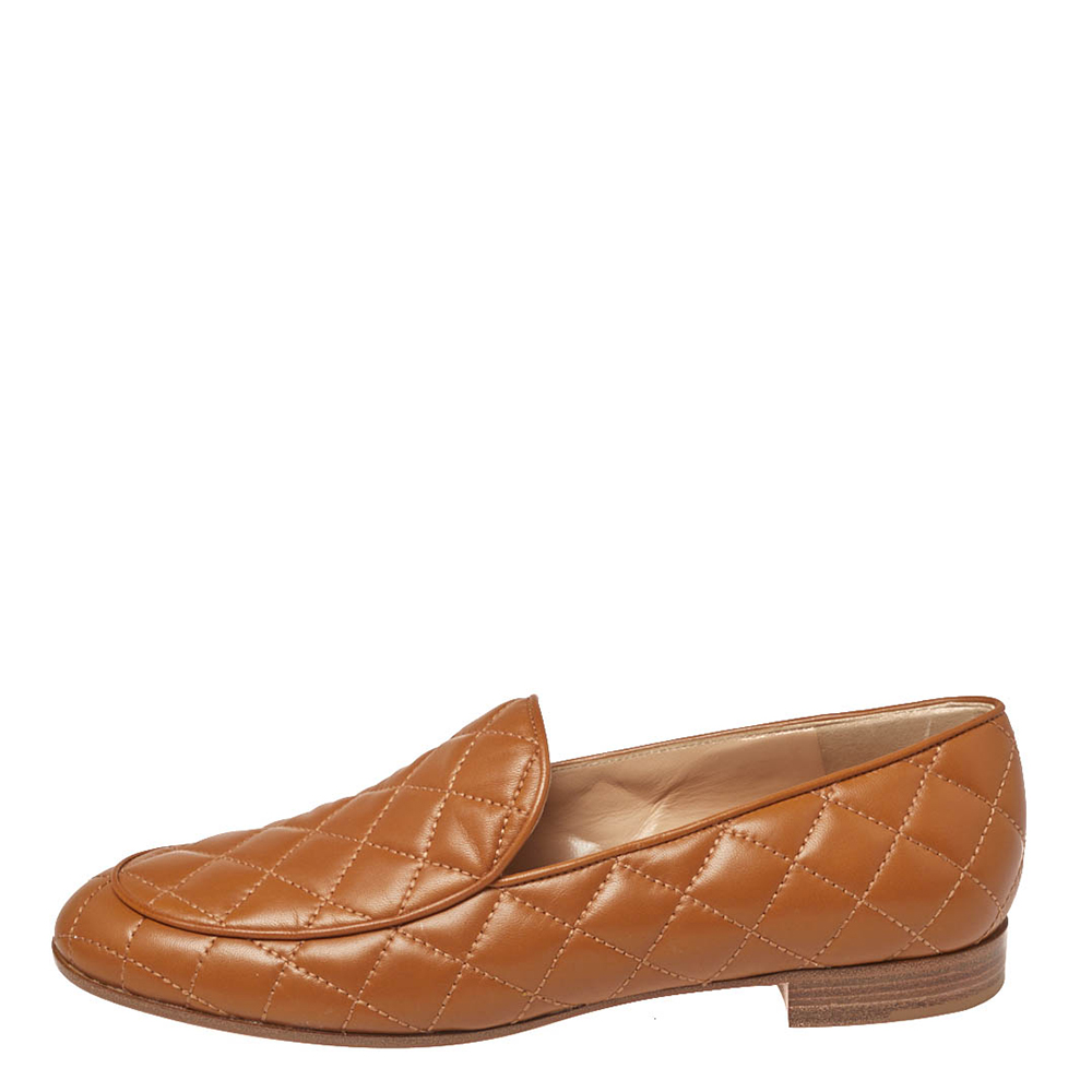 

Gianvito Rossi Tan Quilted Leather Marcel Driver Loafers Size