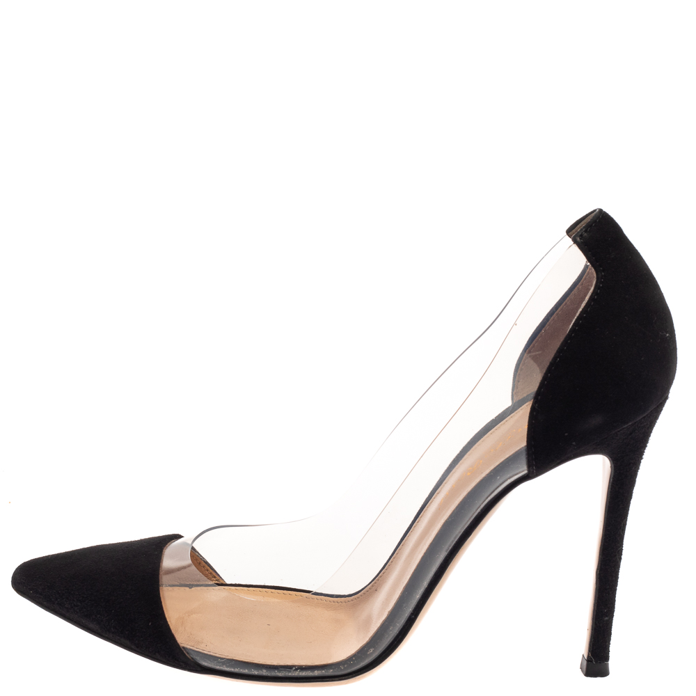 

Gianvito Rossi Black Suede Leather And PVC Plexi Pointed Toe Pumps Size