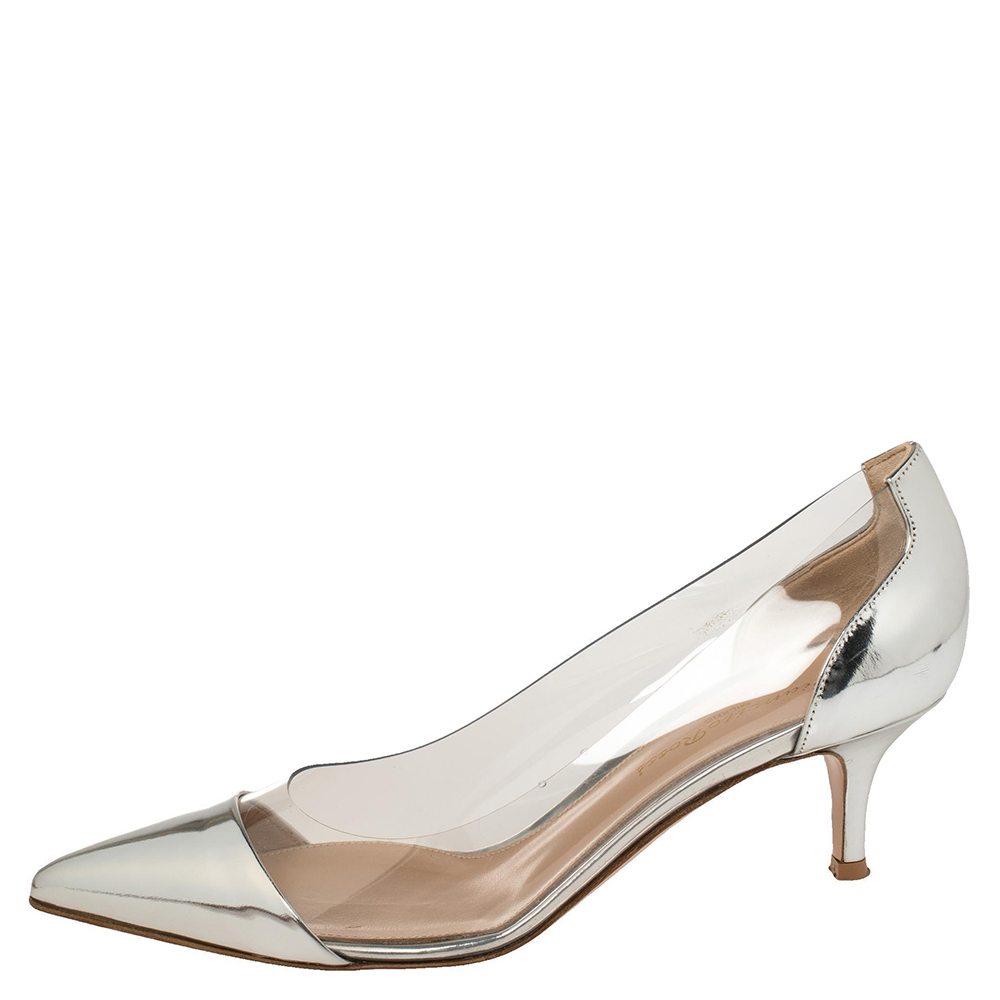

Gianvito Rossi Metallic Silver Leather And PVC Plexi Pointed Toe Pumps Size