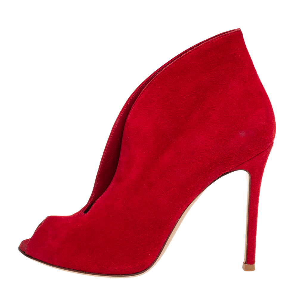 

Gianvito Rossi Red Suede Vamp Booties Size