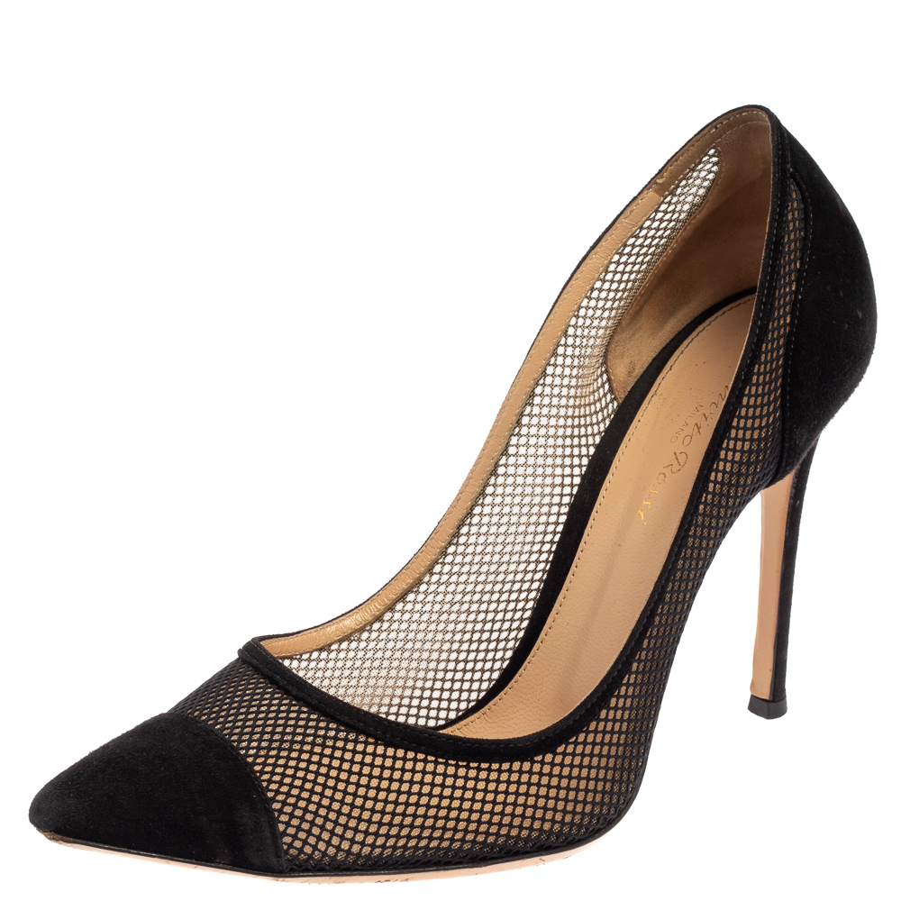 Pre-owned Gianvito Rossi Black Suede And Mesh Pointed Toe Pumps Size 39