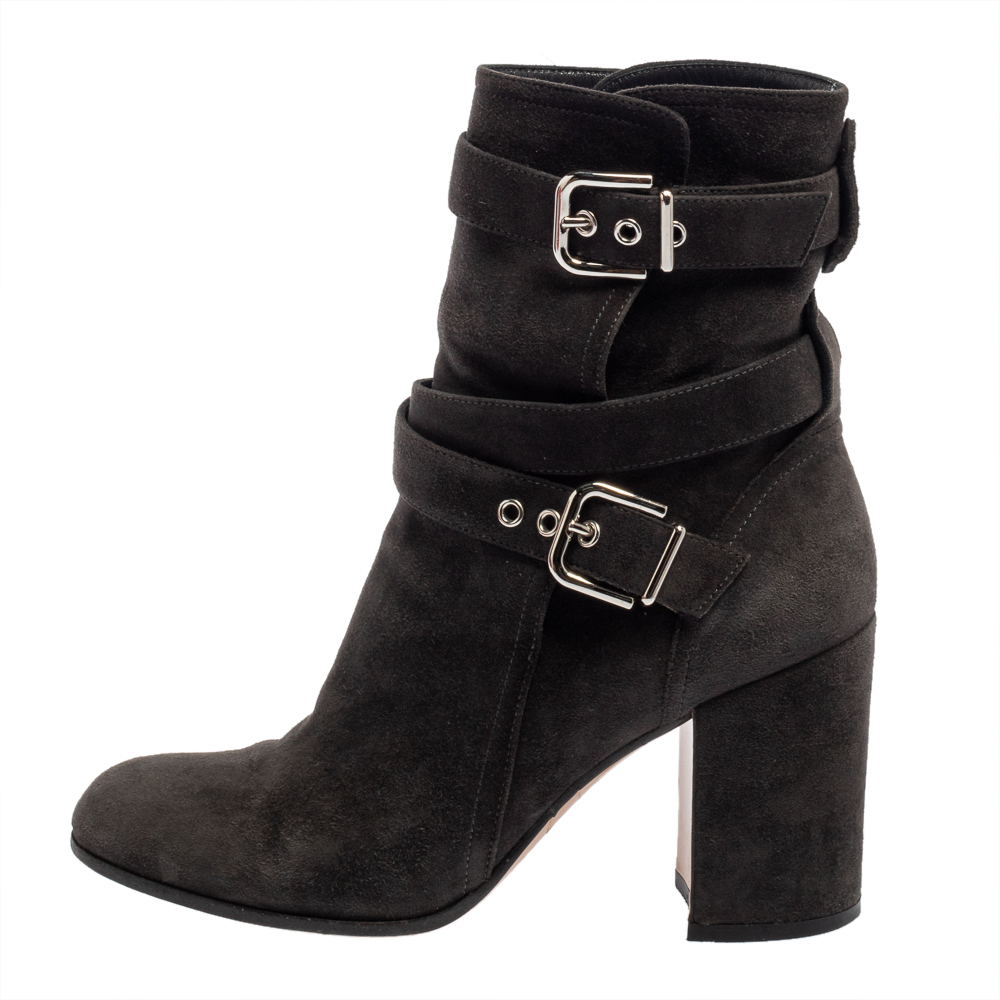 

Gianvito Rossi Dark Grey Suede Buckle Detail Ankle Boots Szie