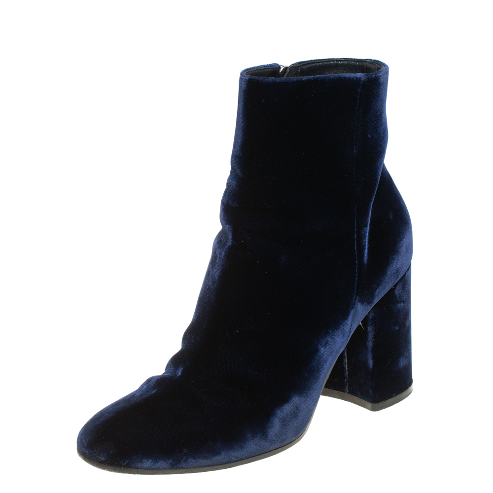 Pre-owned Gianvito Rossi Blue Velvet Rolling 85 Ankle Boots Size 36