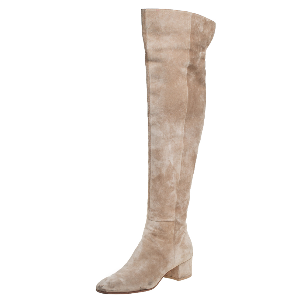 Pre-owned Gianvito Rossi Beige Suede Knee High Boots Size 36