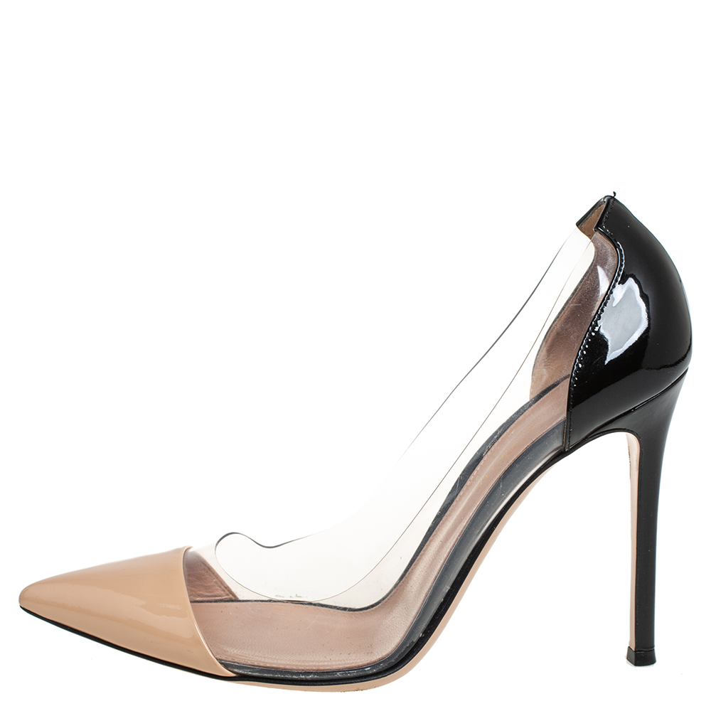 

Gianvito Rossi Two Tone Patent Leather and PVC Plexi Pumps Size, Beige