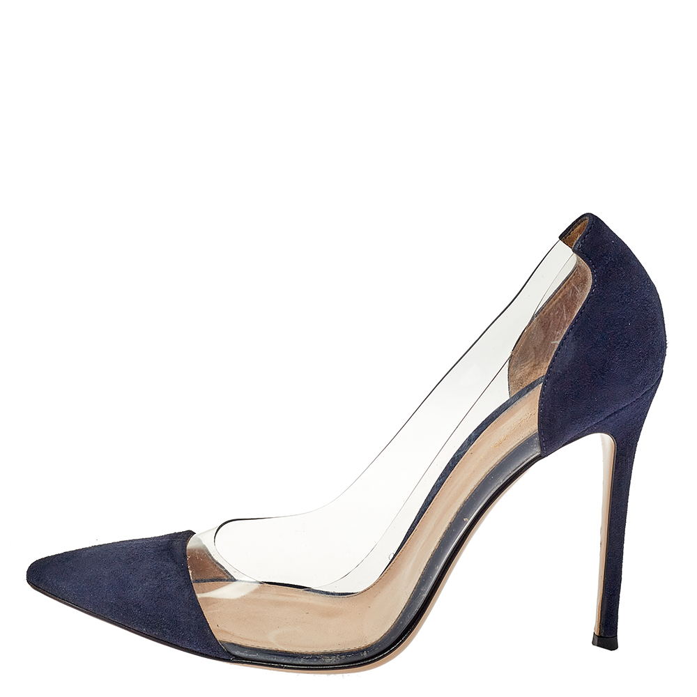 

Gianvito Rossi Blue Suede and PVC Plexi Pointed Toe Pumps Size