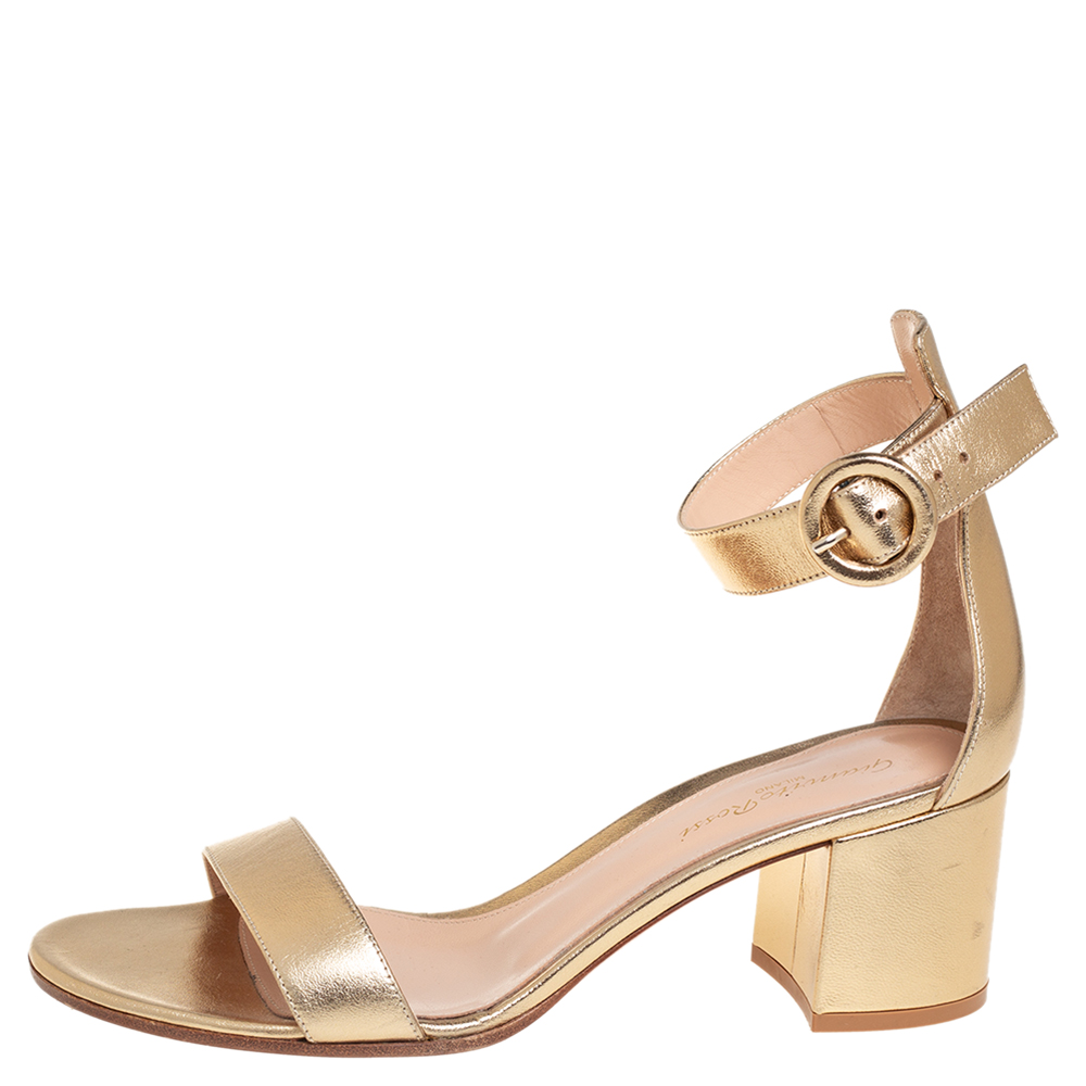 

Gianvito Rossi Metallic Gold Leather Portofino Block Heel Sandals Size