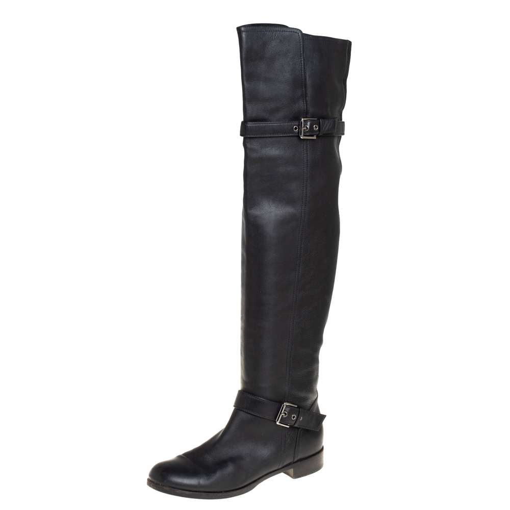 Pre-owned Gianvito Rossi Black Leather Knee Length Boots Size 40