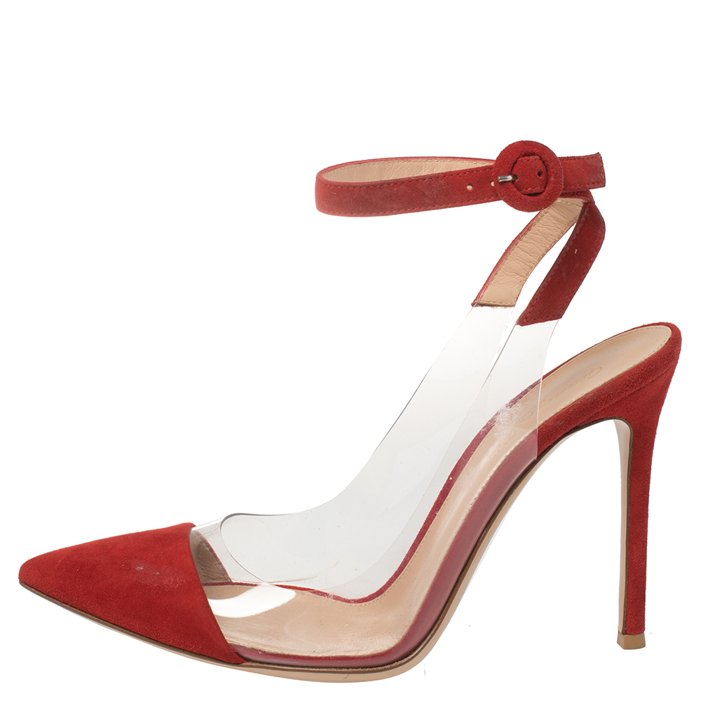 

Gianvito Rossi Red Suede and PVC Anise Ankle Strap Sandals Size