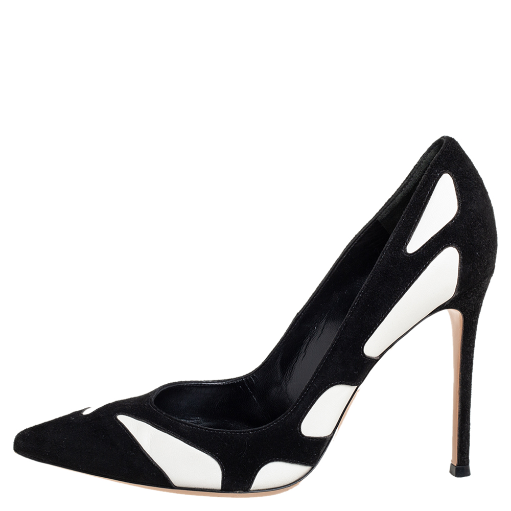 

Gianvito Rossi Monochrome Suede And Leather Cutout Pointed Toe Pumps Size, Black