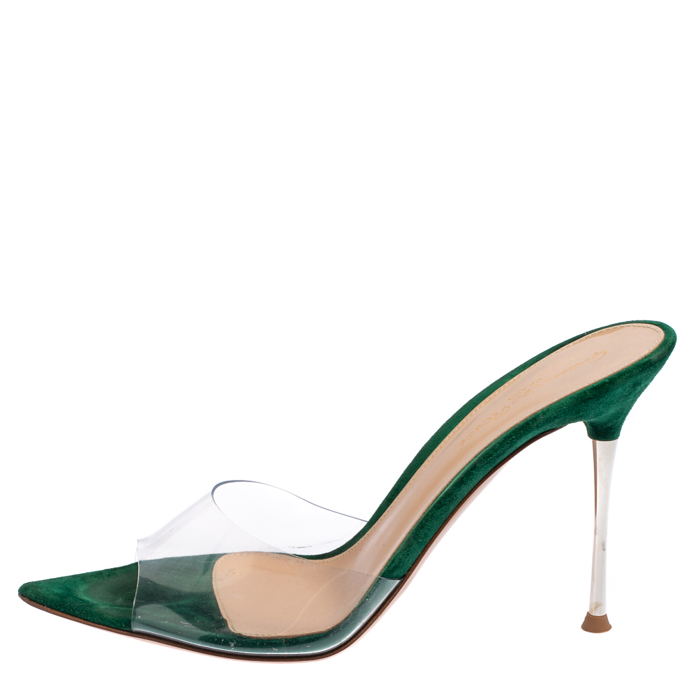 

Gianvito Rossi Green PVC Elle Slide Sandals Size