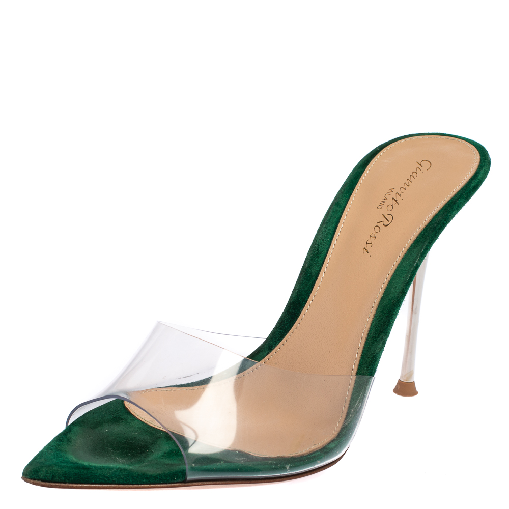 Pre-owned Gianvito Rossi Green Pvc Elle Slide Sandals Size 36.5