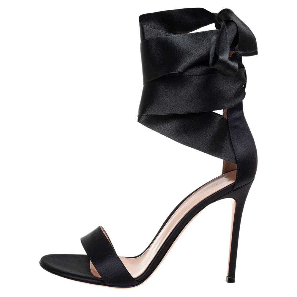 

Gianvito Rossi Black Satin Gala Sandals Size