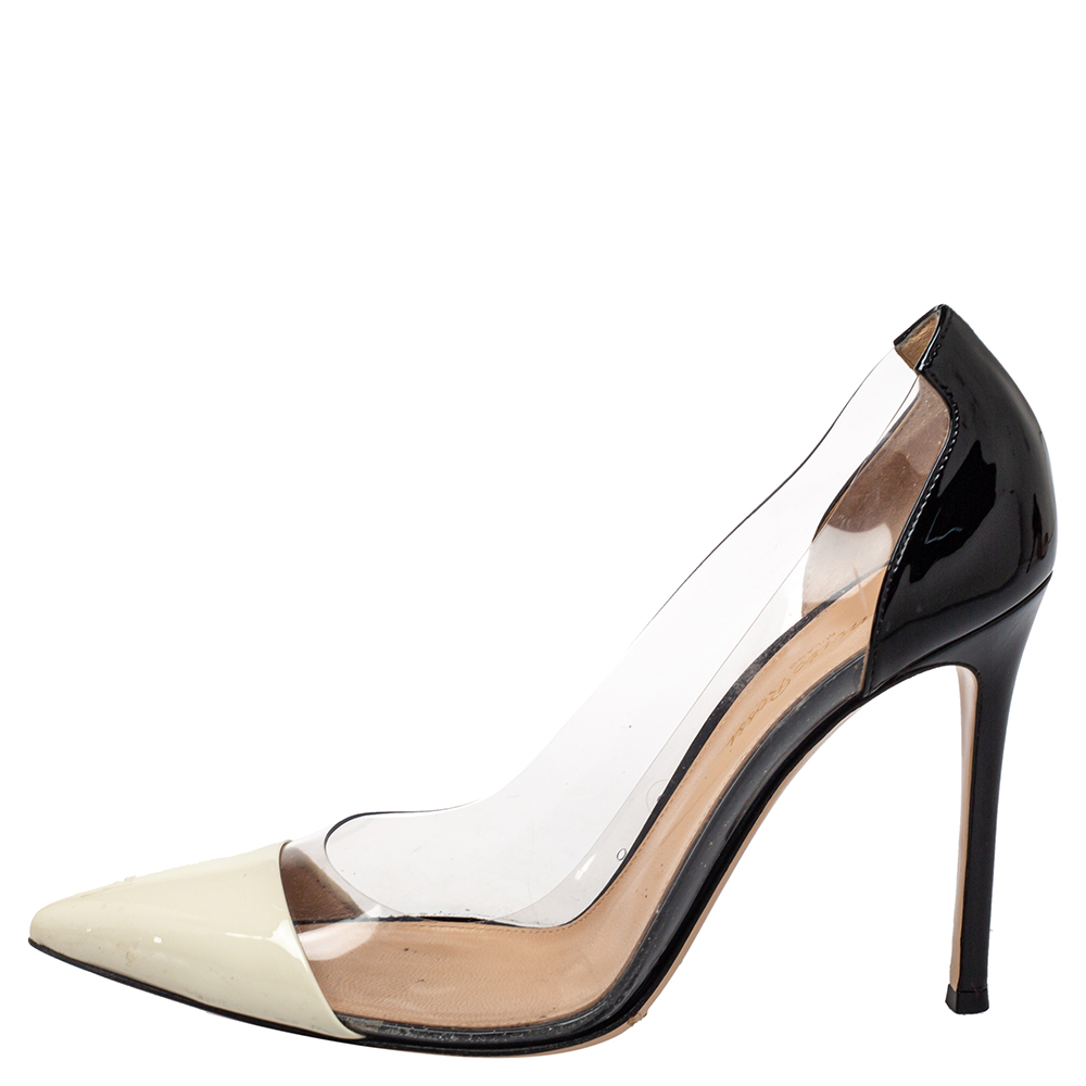

Gianvito Rossi Black Patent Leather And PVC Plexi Pointed Toe Pumps Size