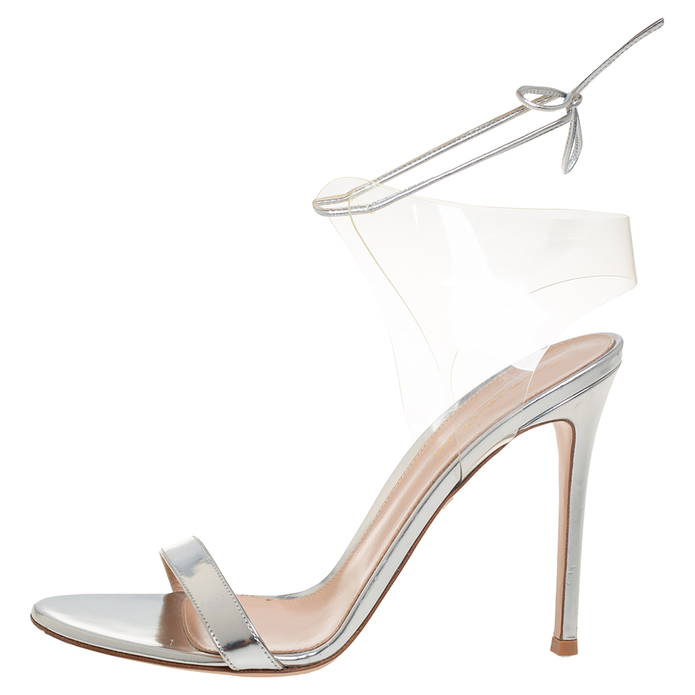 

Gianvito Rossi Silver Leather And PVC Ankle Wrap Sandals Size, Metallic