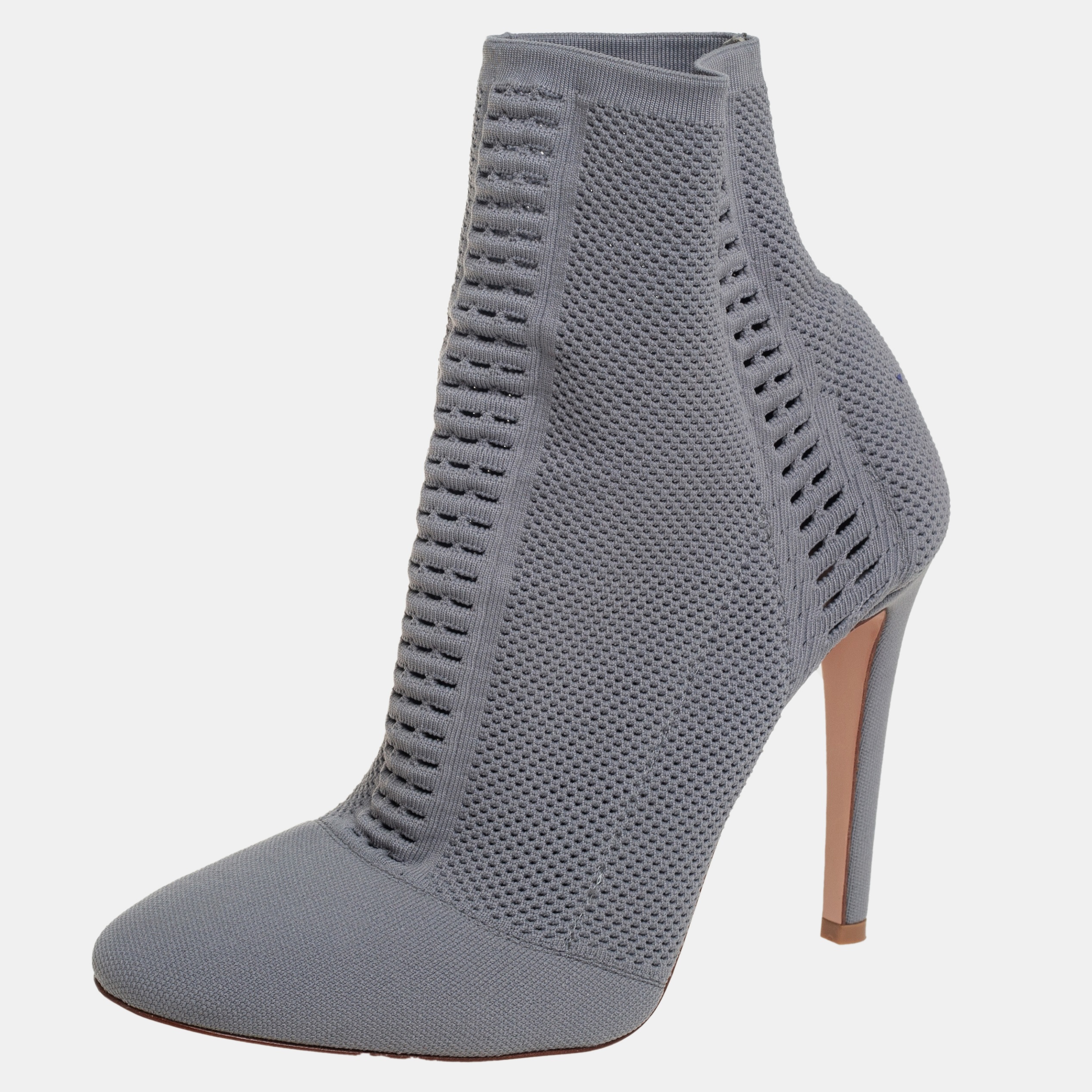 Pre-owned Gianvito Rossi Grey Stretch Knit Thurlow Ankle Boots Size 39