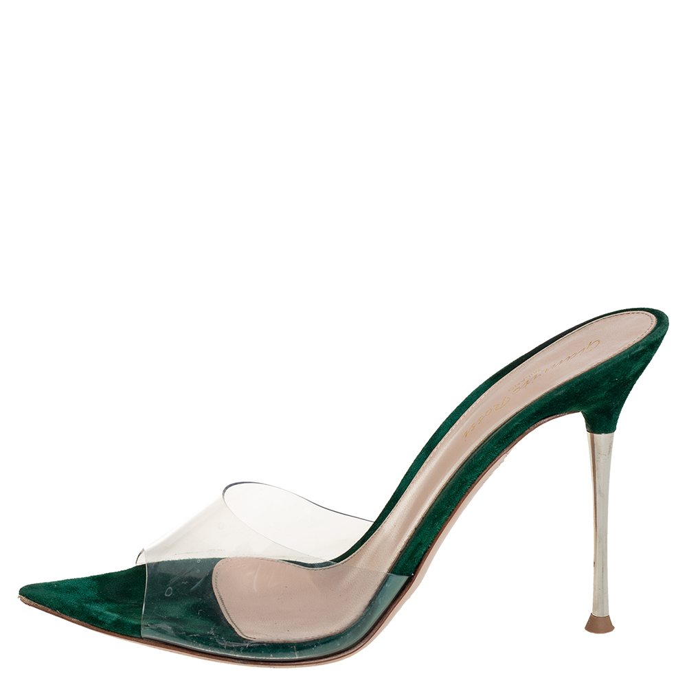 

Gianvito Rossi Green PVC And Suede Elle Sandals Size