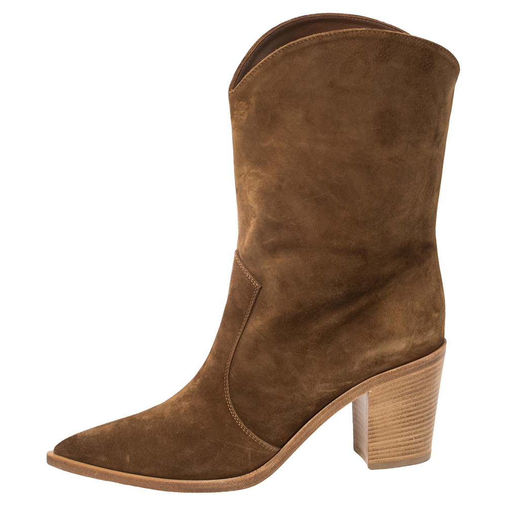 

Gianvito Rossi Brown Suede Denver Mid Calf Boots Size