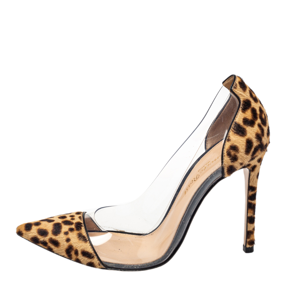 

Gianvito Rossi Beige/Brown Calf Hair And PVC Plexi Pointed Toe Pumps Size