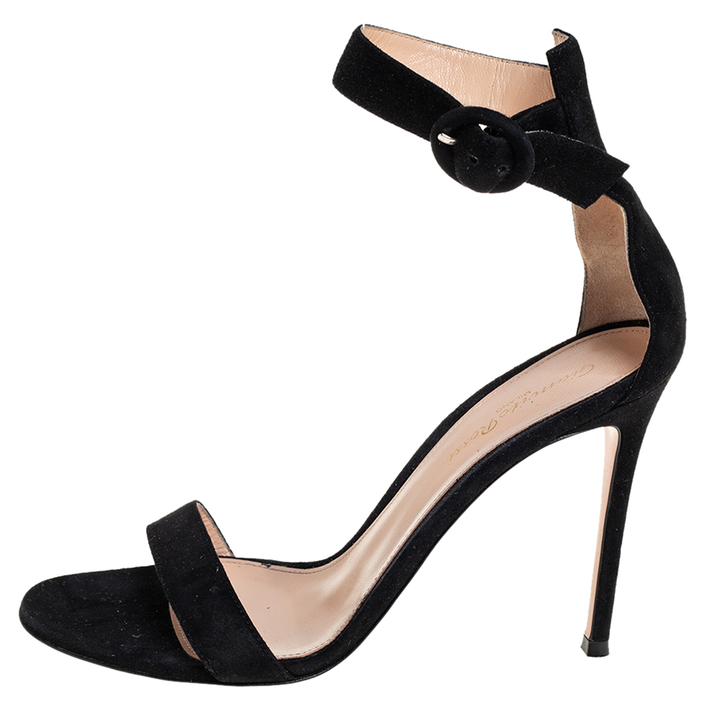 

Gianvito Rossi Black Suede Ankle Strap Sandals Size