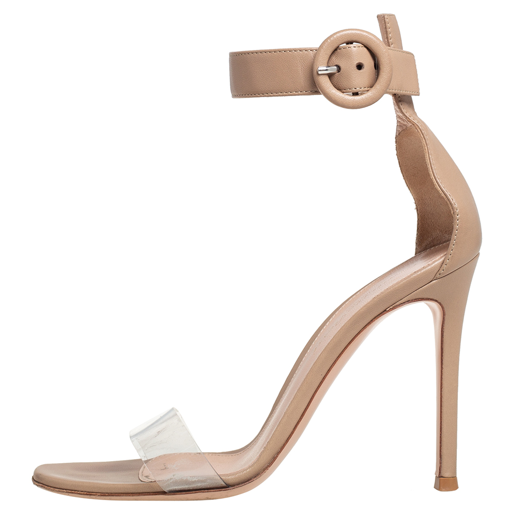 

Gianvito Rossi Beige Leather And PVC Ankle Strap Sandals Size